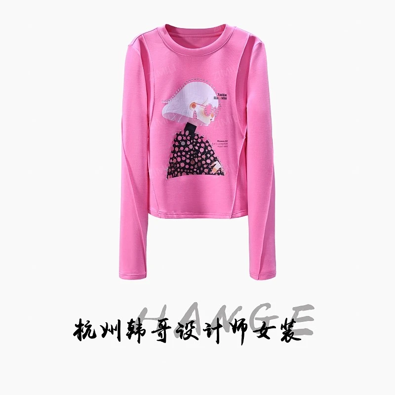 【韩哥欧货女装】冬季热感天丝《烫画烫钻》高弹显瘦打底上衣26165-A9