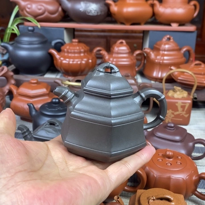 紫砂茶壶六方竹鼎160cc原矿古天青特价