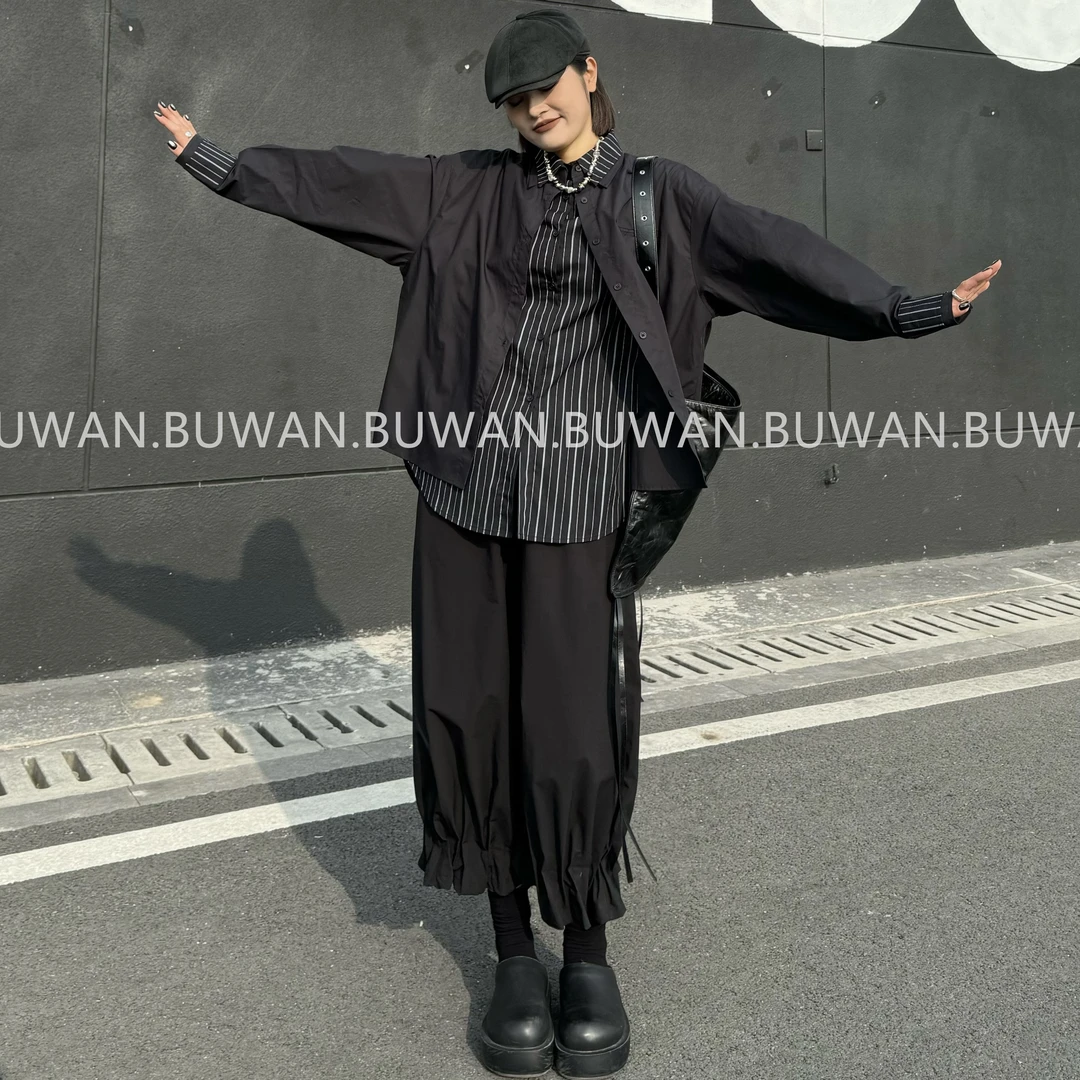 BUWAN【刺客】春季假两件双层撞色宽松大版衬衫5961