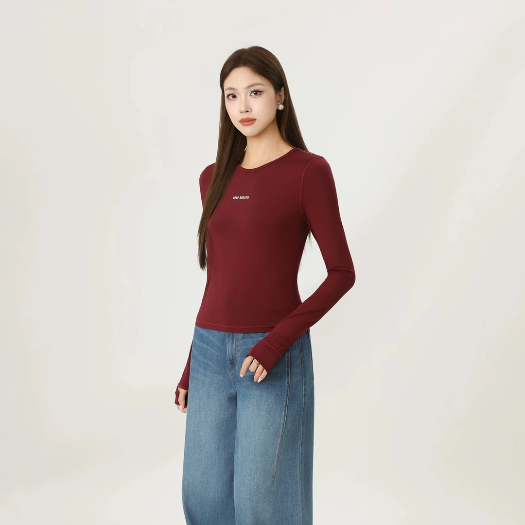 no退no换哥时尚百搭字母印花修身长袖圆领T恤