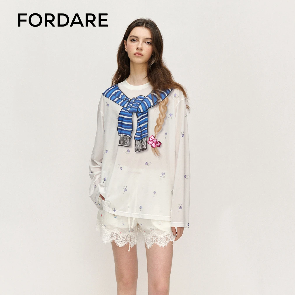 FORDARE趣味手绘绑结小碎花罩衫