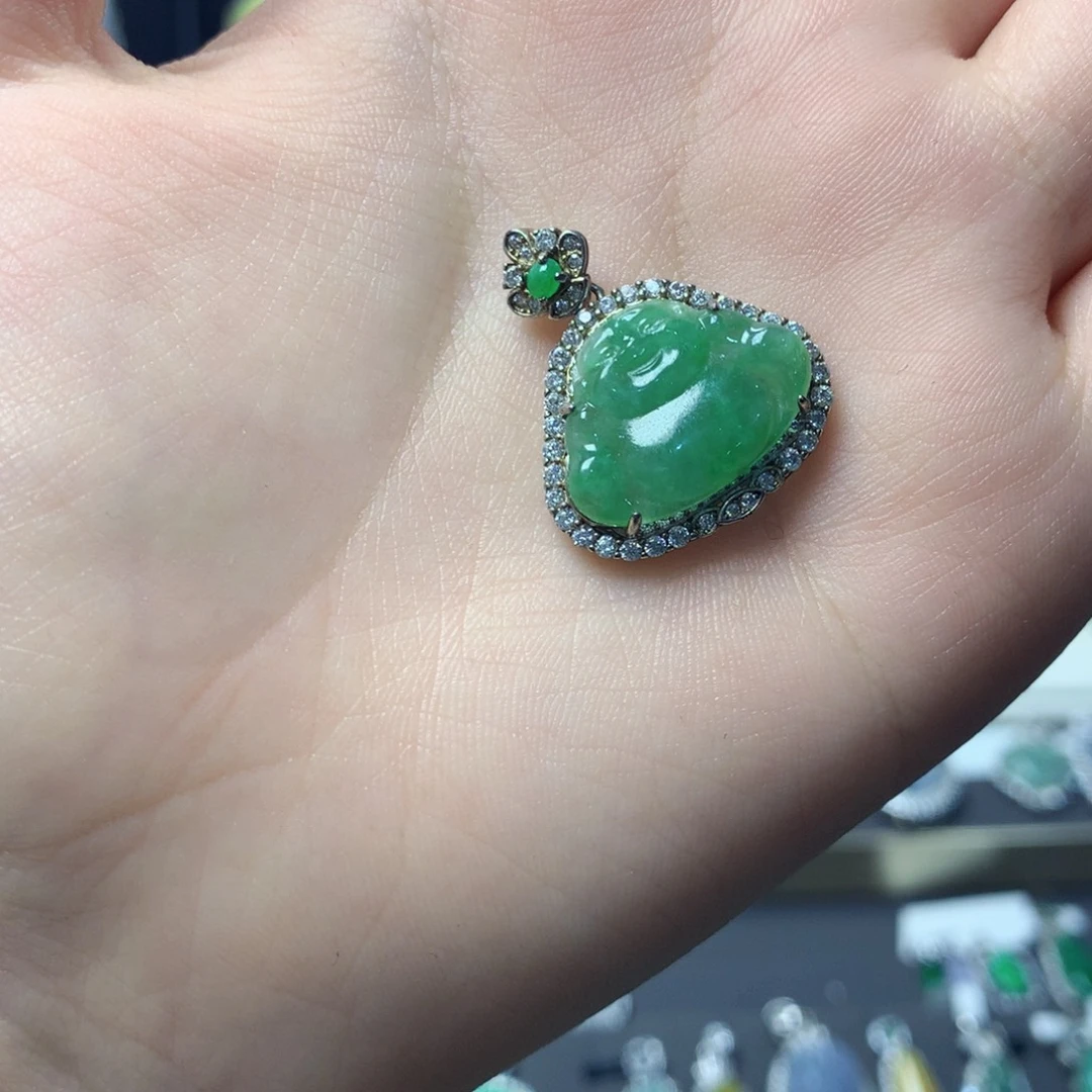 翡翠银S925镶嵌挂件