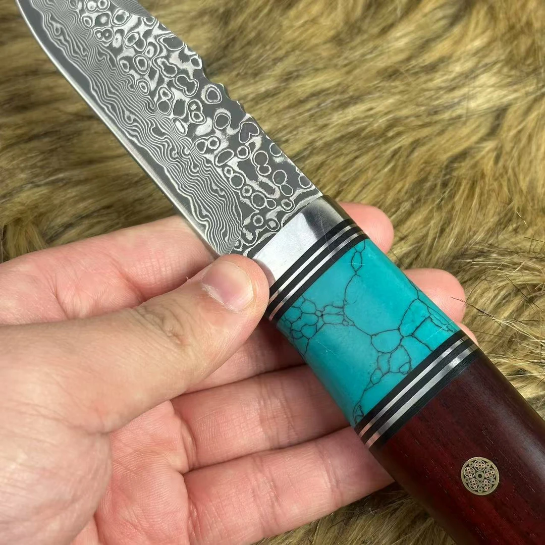 （玉化级别）大马士革檀木松石手工刀