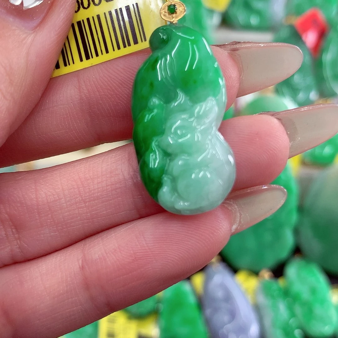 翡翠18K金镶嵌吊坠(不含链)