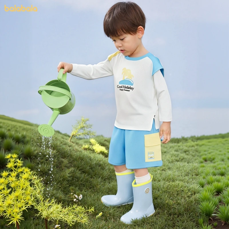 巴拉巴拉男童短袖套装撞色运动夏装透气儿童短裤幼童两件套轻薄