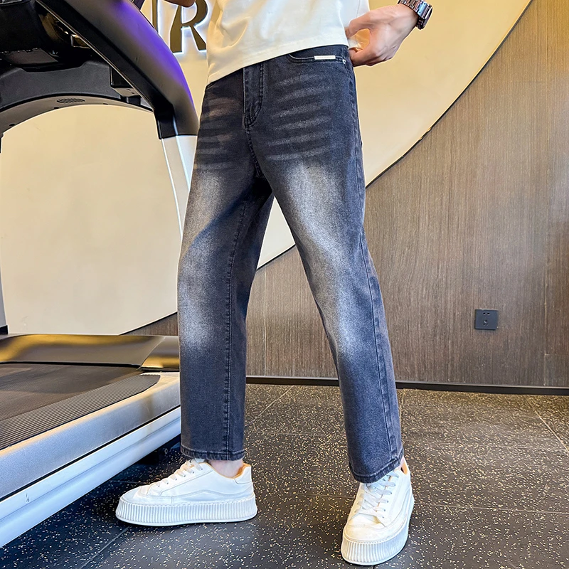 九分直筒牛仔裤男美式宽松高街复古弹力窄版男生裤子痞帅2025新款