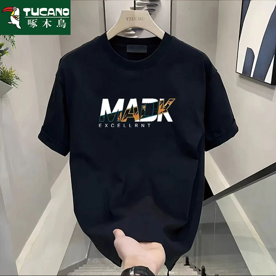 啄木鸟日常短袖时尚夏季T恤直喷印花t恤圆领男士百搭潮流宽松春夏