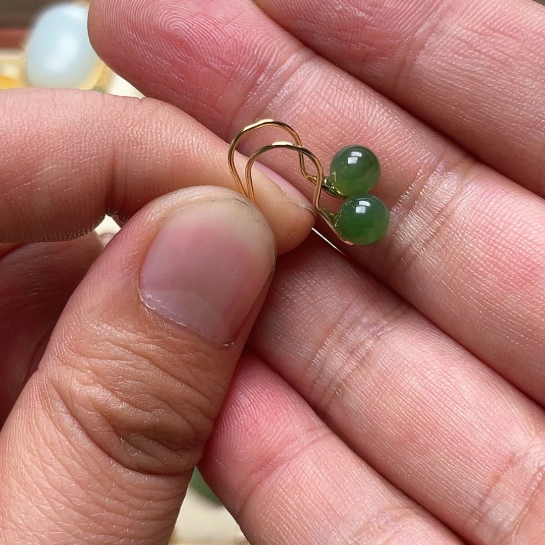 和田玉耳钩银S925镶嵌