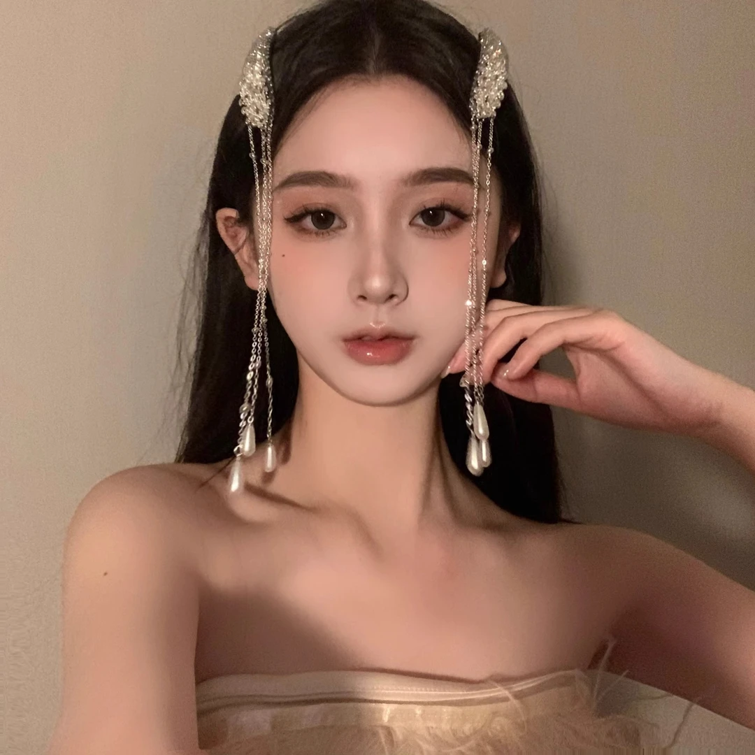 原创珍珠流苏发夹新中式小众民族风头饰装扮侧边刘海夹发卡女头饰