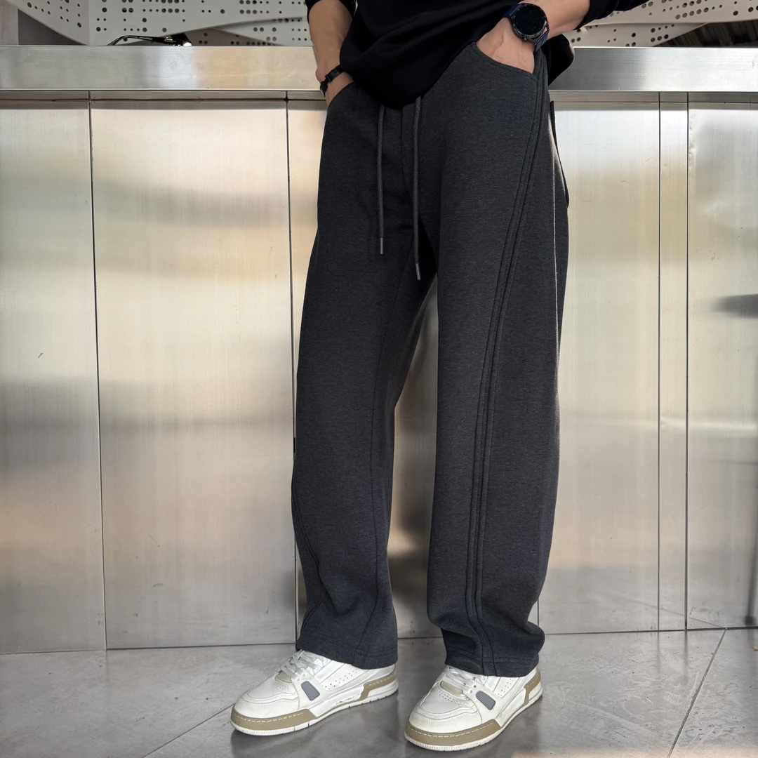 CAO SIR冬季磨毛加绒加厚立体拼接休闲直筒裤弯刀裤百搭宽松卫裤