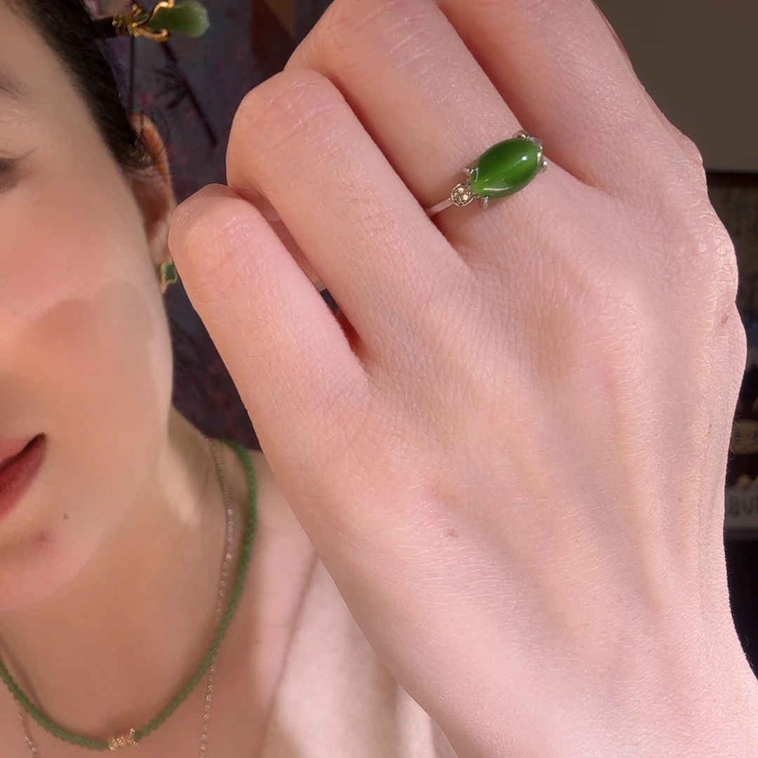 和田玉银S925镶嵌戒指