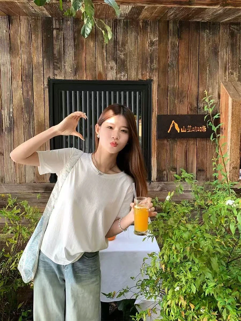 4140 短袖t恤女夏季薄款新款圆领宽松上衣