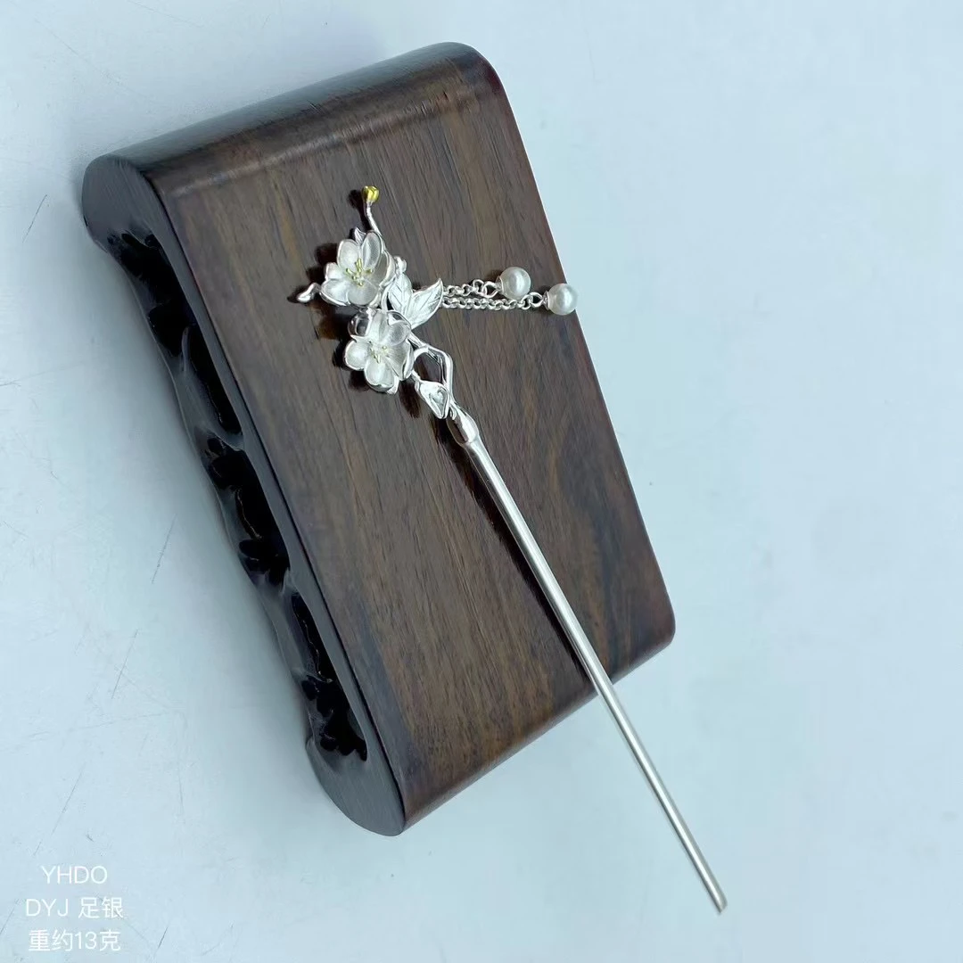 足银银制品 足银花发簪 纯银首饰