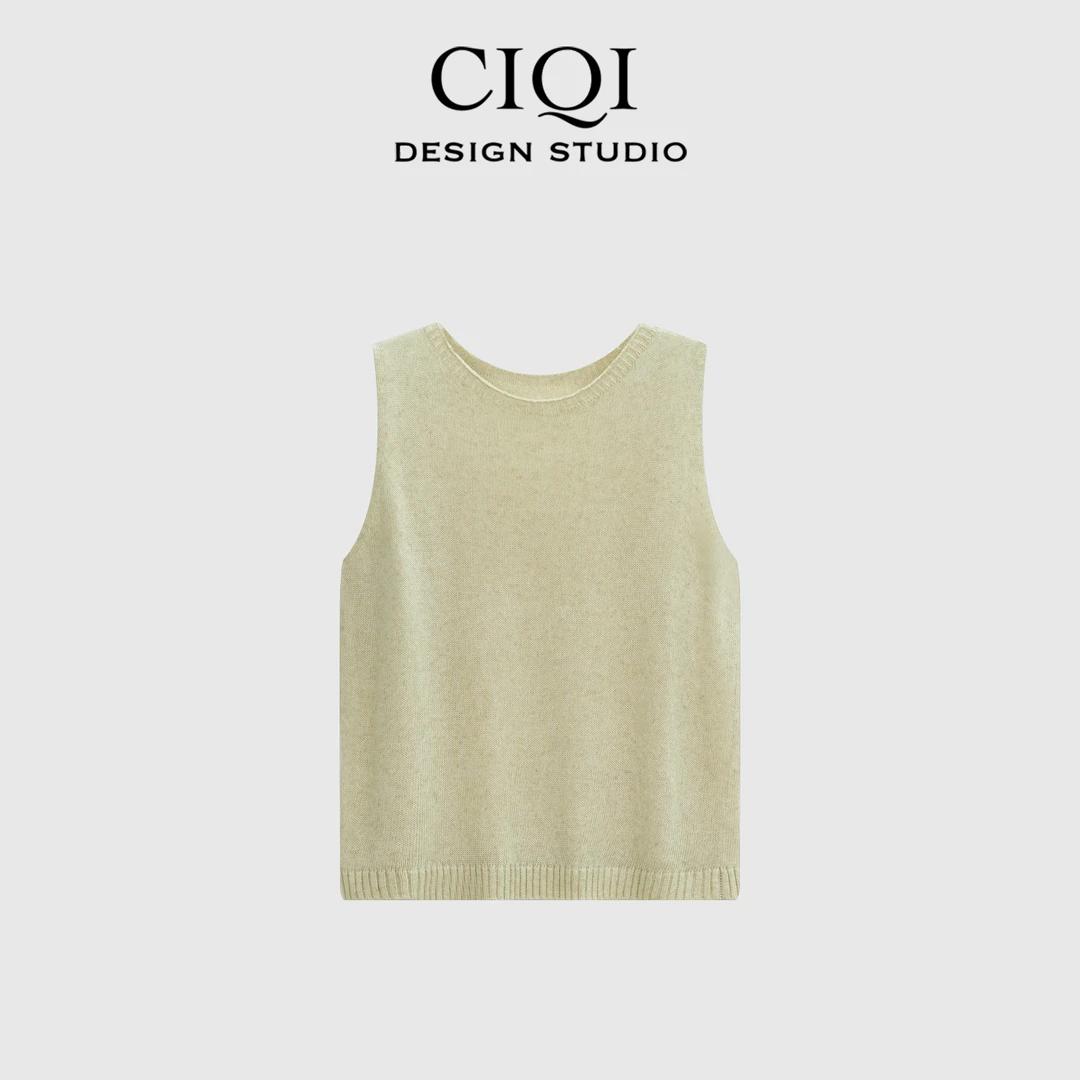 CIQI STUDIO 亲肤透气复古时尚圆领亚麻背心DY950