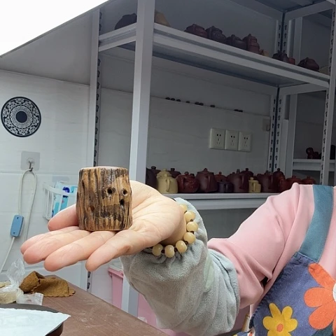 茶案段泥镂空树桩盖置