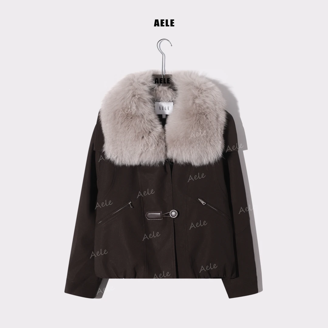 AELE狐狸大毛领夹克女工装风宽松保暖短款鹅绒外套 P855 3930 AD