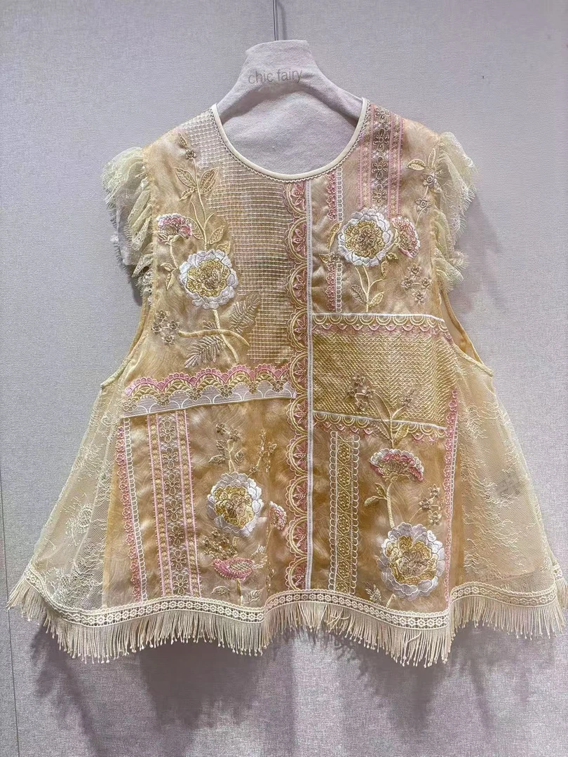 CHIC FAIRY【曼珠沙华】国风中式重工钉珠蕾丝提花刺绣蚕丝马甲