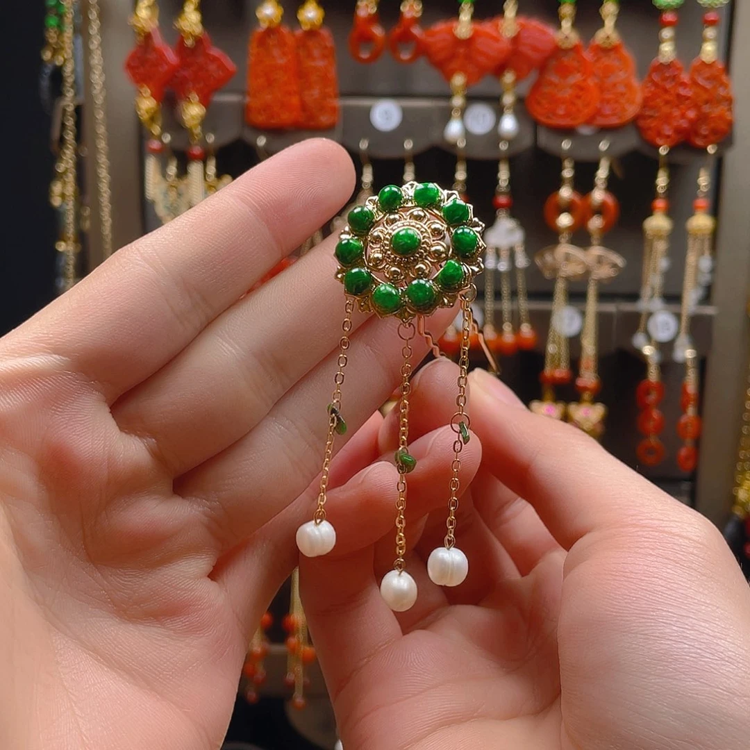 翡翠耳饰合金翡翠