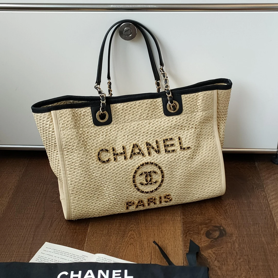 95新 Chanel/香奈儿 21P拉菲草编织字母logo沙滩单肩包 47182