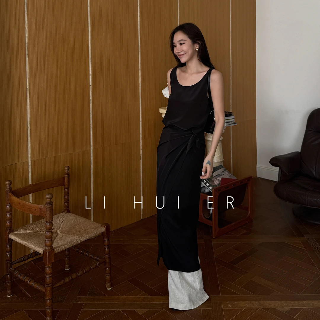 LiHuiEr李慧儿【夏日微光】夏季气质简约黑色背心连衣裙LL025328