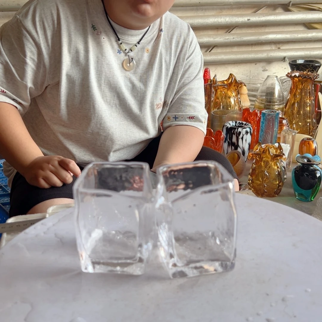 透明高度8琉璃花器摆件一对微瑕