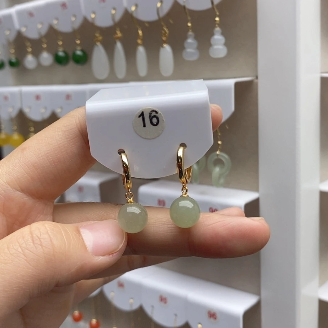 银S925镶嵌和田玉耳饰