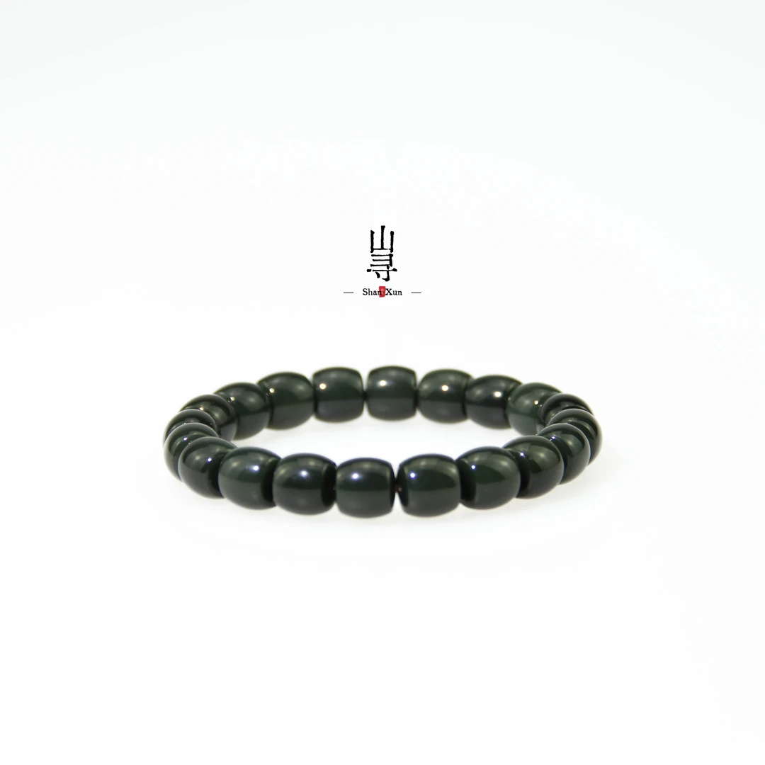 天然和田玉格尔木黑青细料直切手串10mm