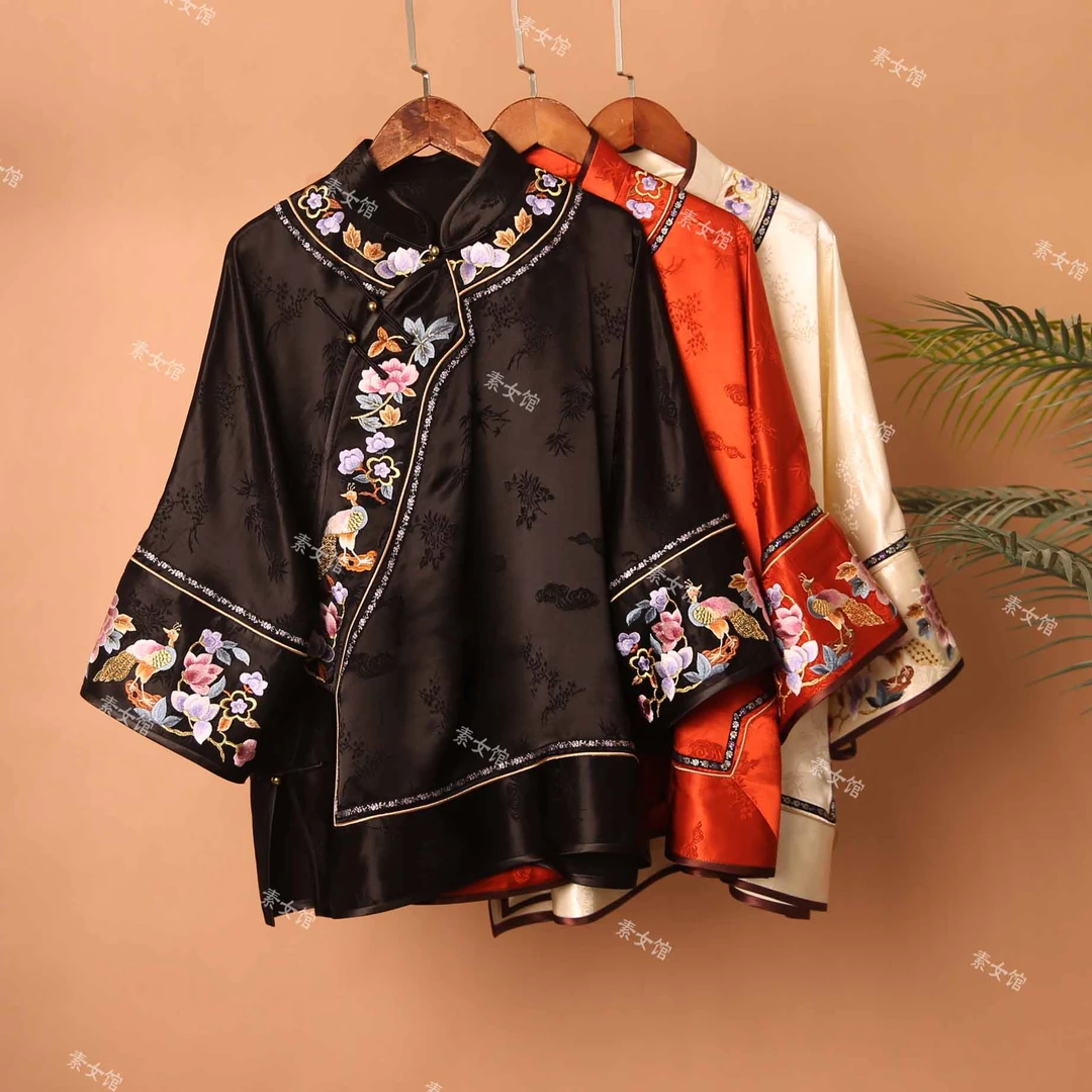 250073素女馆夏季新款复古重工刺绣太太服