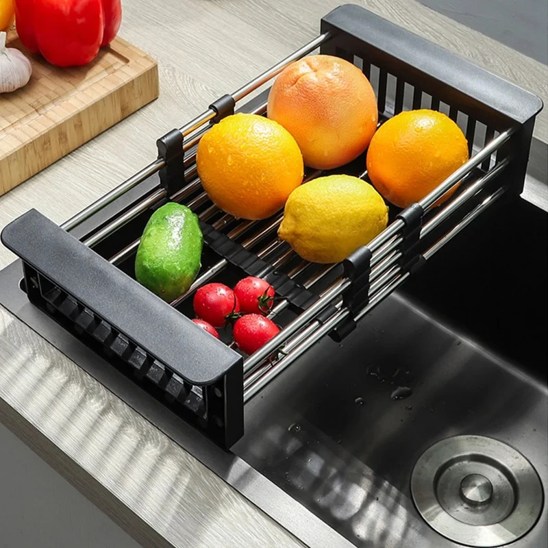 加厚不锈钢伸缩沥水架厨房水槽洗菜洗碗池水果沥碗架碗碟可伸缩W