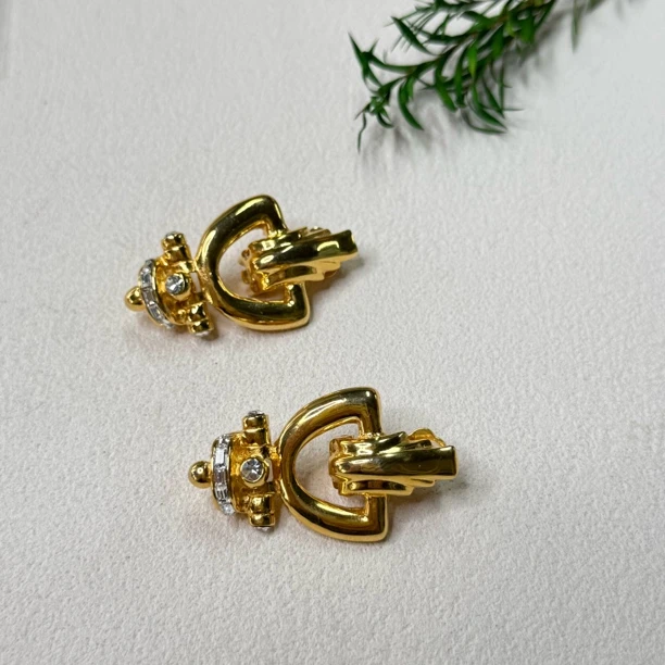 铜合金合成锆石耳饰 【六六中古】孤品复古宫廷风耳夹te0587