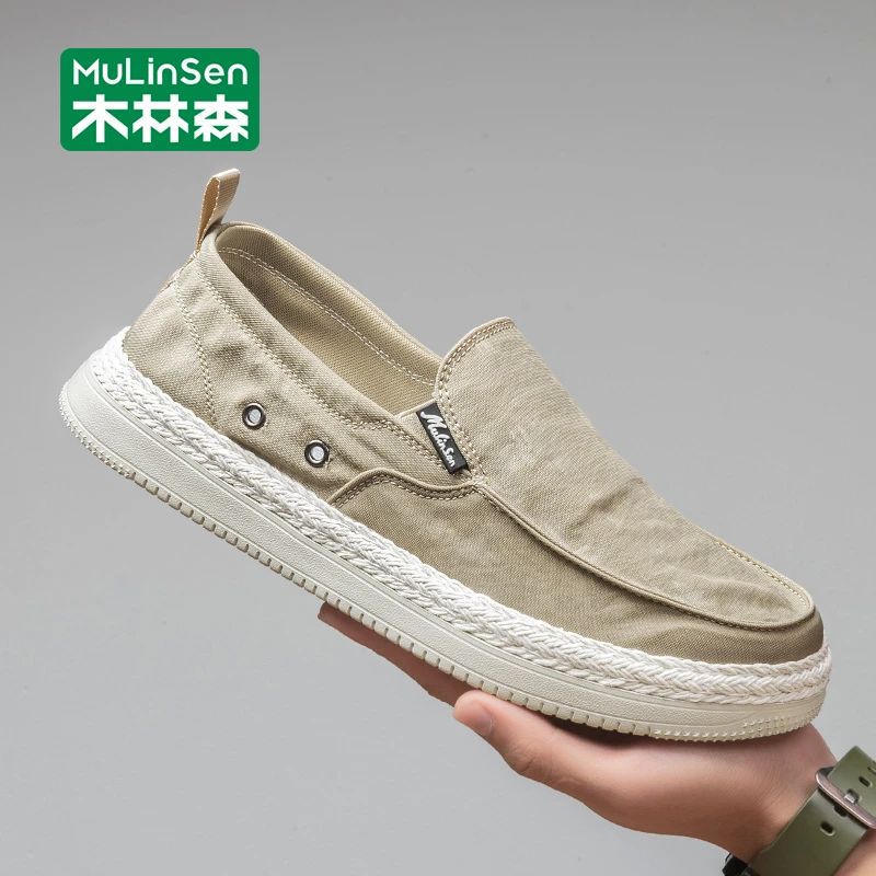 木林森老北京布鞋男秋季透气轻便中年爸爸鞋一脚蹬开车休闲帆布鞋