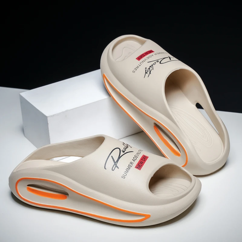 新款运动外穿一字拖鞋男款户外踩屎感沙滩拖鞋时尚情侣厚底凉拖女