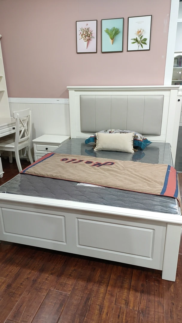 宝妈优选03实木软包床象牙白色主卧美式轻奢简约储物