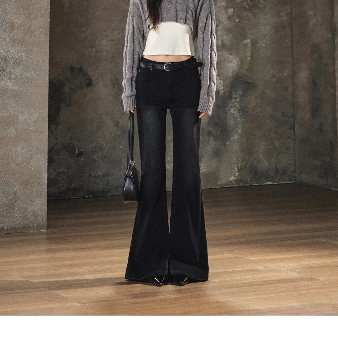 【万万专属】一粒扣门襟显瘦微喇牛仔裤基础百搭裤子 RA243XZ0418