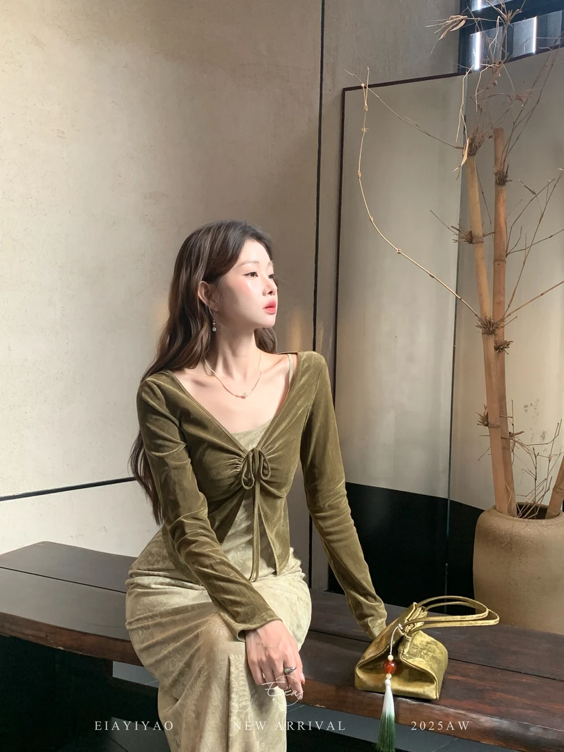 EIA一尧【清秋意】气质禅意清冷设计感外衫+吊带连衣裙复古国风买手