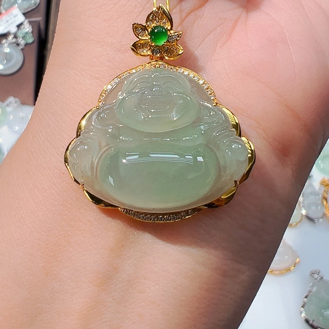 翡翠18K金镶嵌吊坠(不含链)佛公