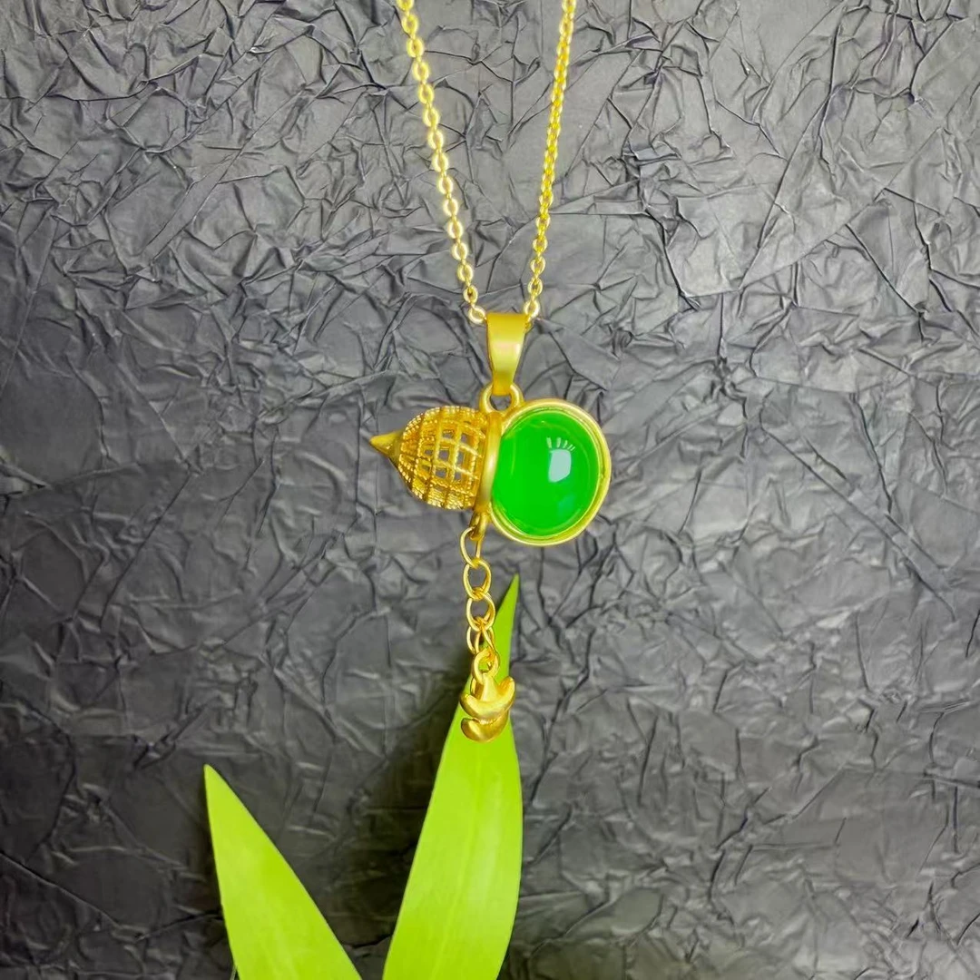 高定珠宝秦紫玉蛋面葫芦吊坠-y2188合金