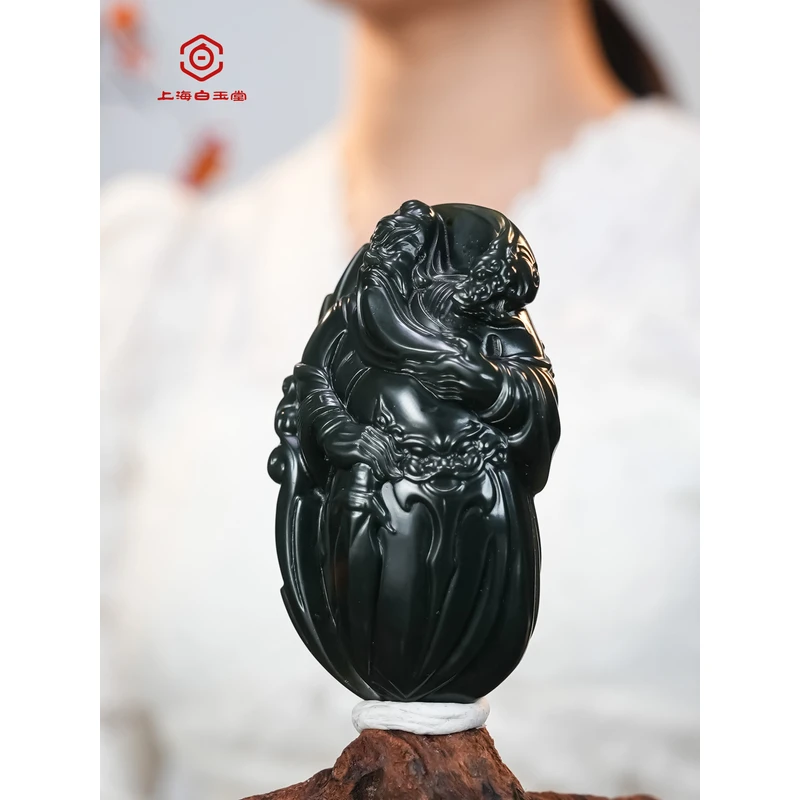 和田玉关公挂件74.5/44.6/23.3mm