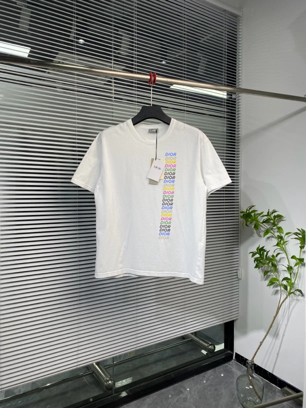 99新 DIOR/迪奥 SS24 短袖 T恤 彩虹弹幕logo 白色 M码 ko2030