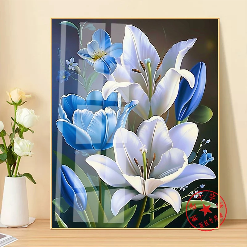 2024新款百合花满钻全贴魔方圆钻石画卧室客厅简约花卉手工贴钻
