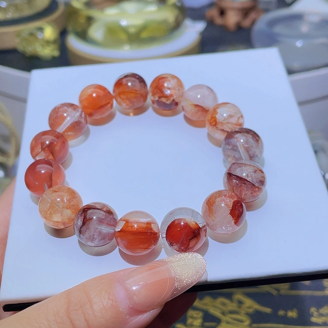 水晶手串未镶嵌勿*草天然红胶花