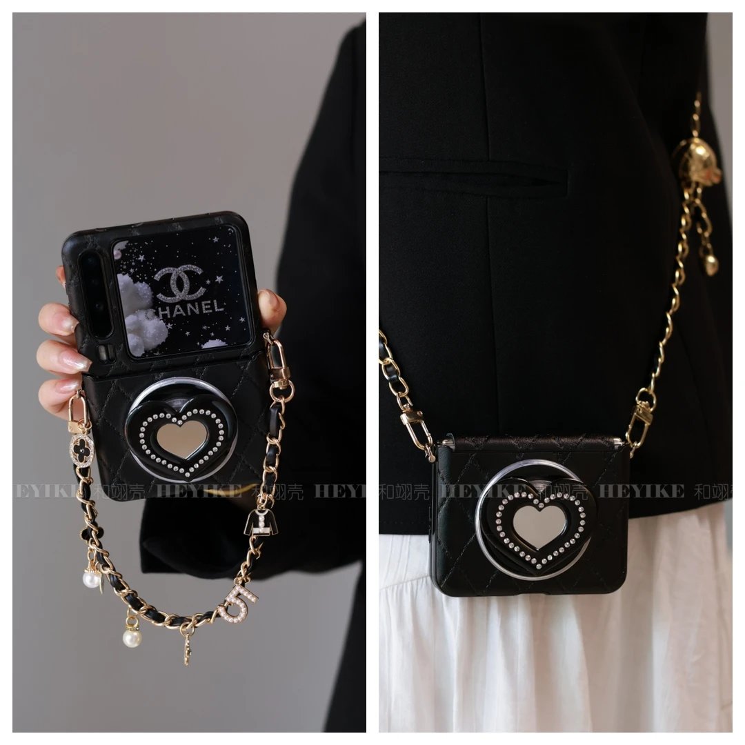 黑色小香风镜面磁吸适用华为purax手机壳magicvflip2支架pocket2