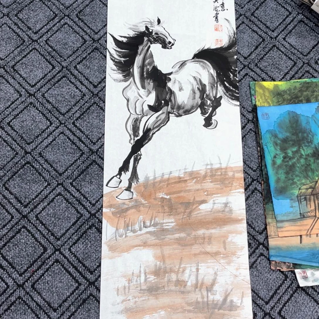 国画毛英波老师四尺对开花鸟冯