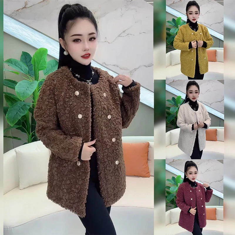 2025秋冬新款加厚羊羔毛外套女宽松显瘦双排扣洋气外穿小香风女装