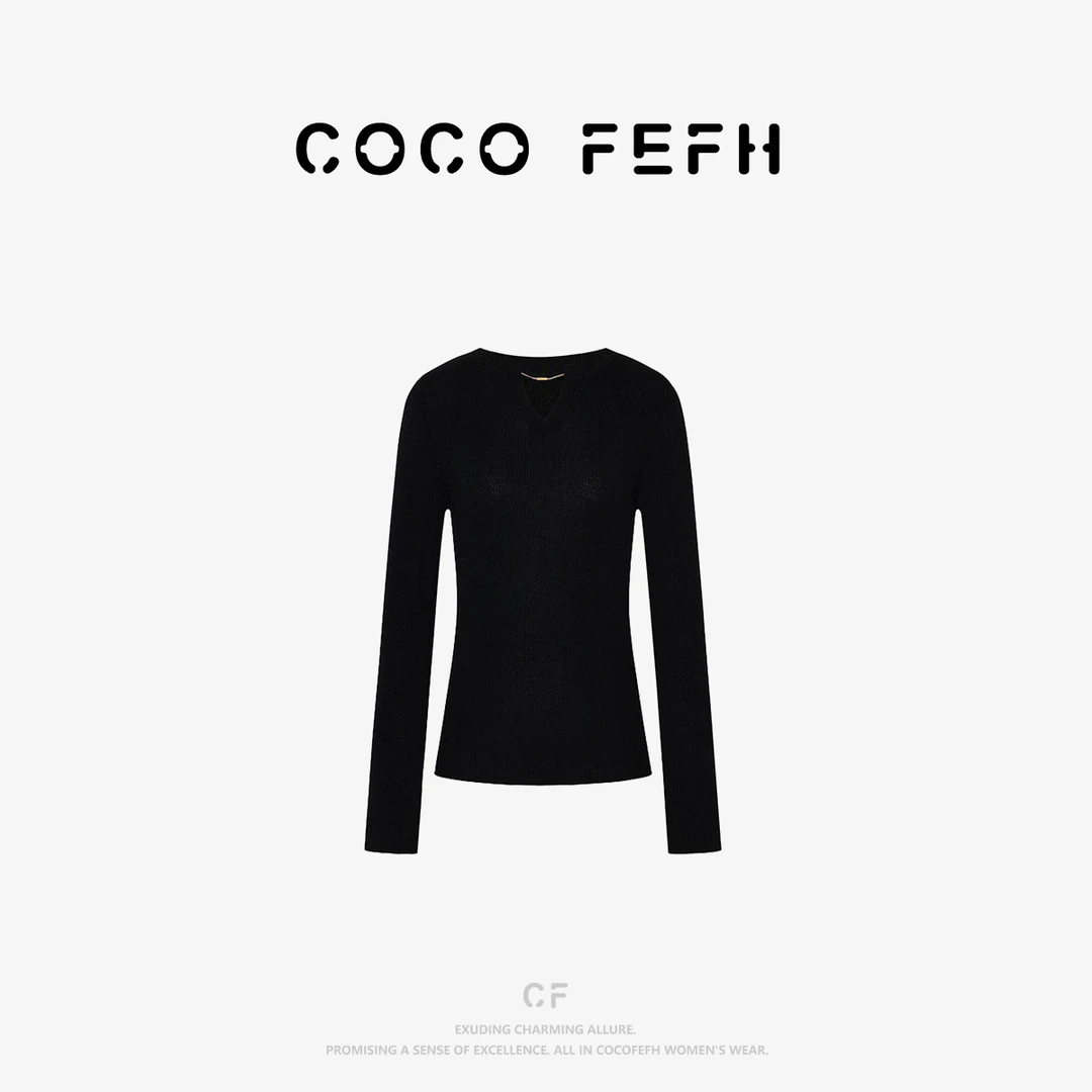 COCO FEFH【毛针织衫】2025冬季新品金属细链针织衫上衣女Z8406