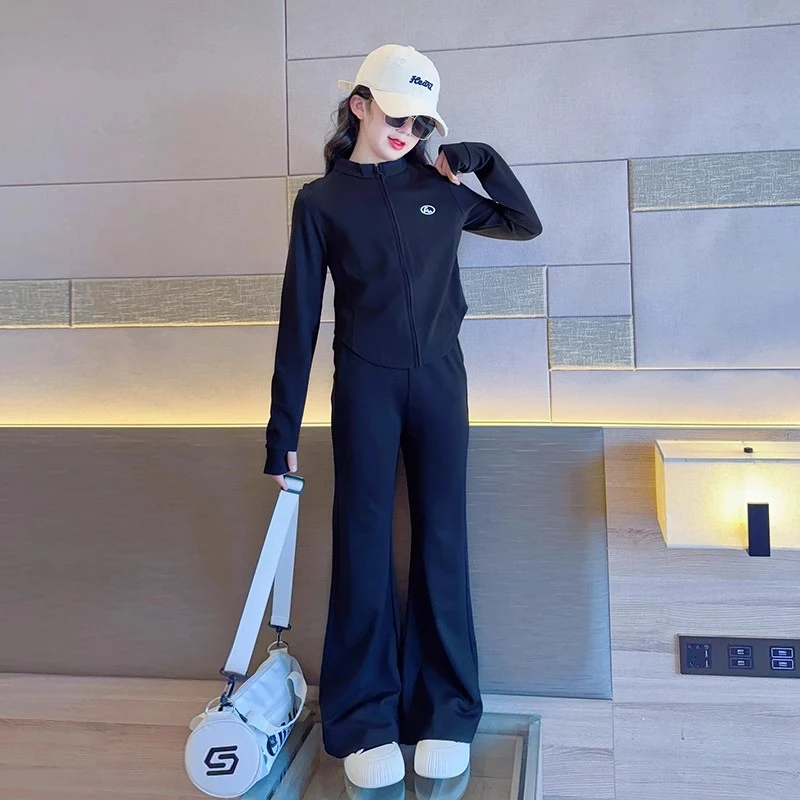 女童跑步套装春秋2025新款网红时尚两件套修身显瘦运动服儿童春装