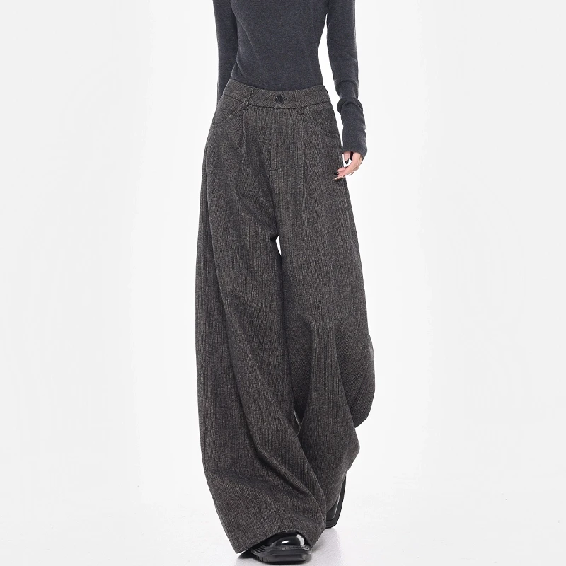 KEN STUDIO春季新款灰色阔腿西装裤女百搭直筒宽松显瘦拖地裤裤子