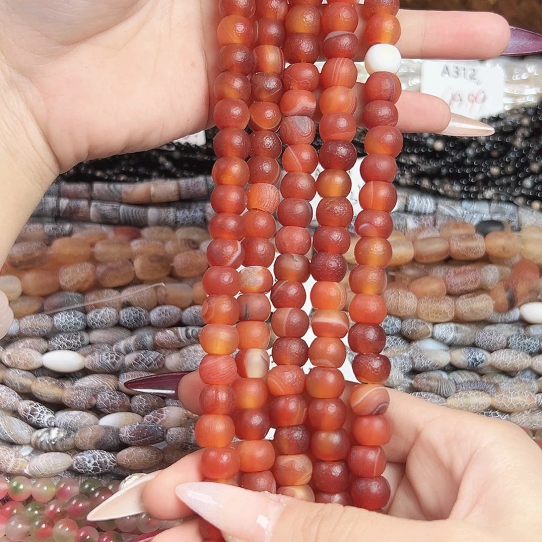 玛瑙/玉髓合金珠宝半成品a340 10*8m 老玛瑙大孔刻面一条