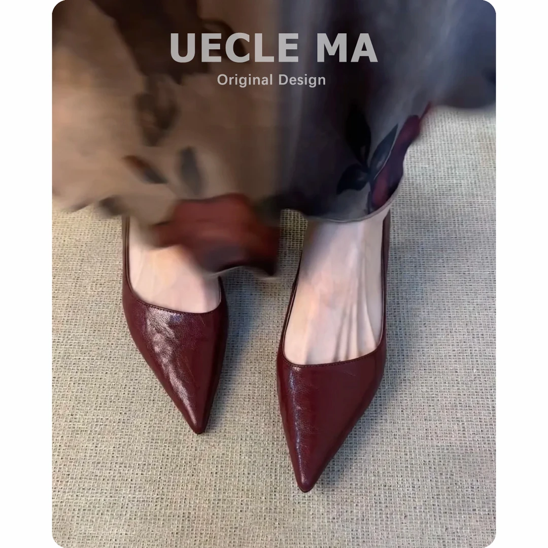 软皮~高跟鞋女细跟不累脚2025春季新款绝美红色鞋子尖头法式单鞋