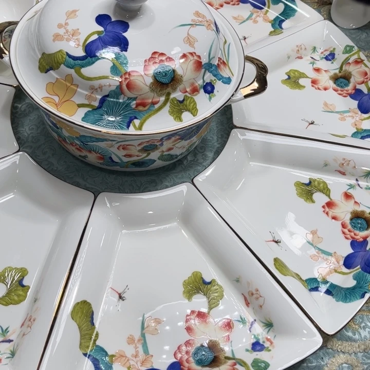 可***俐瓷片荷塘九件套哇塞